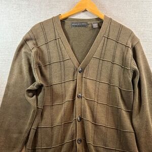 VINTAGE Oscar de la Renta Mens Cardigan Sweater Windowpane  Knit Grandpa Core XL